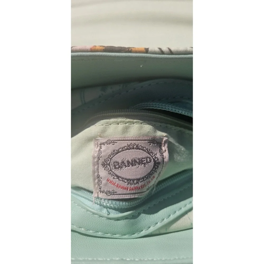 Banned Retro Floral Bamboo Handle Satchel Mint Green Vintage Style Crossbody Bag - Picture 4 of 16